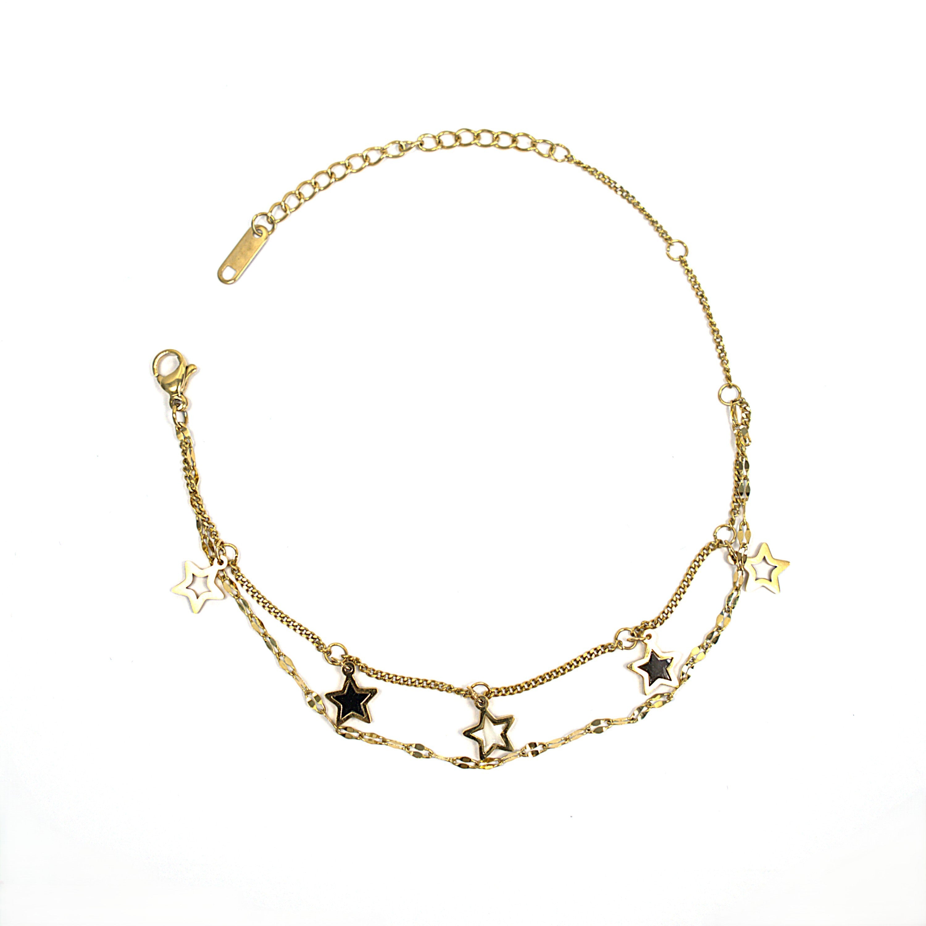 brățară reglabilă placată cu aur – bijuterie fină pentru femei cu stelute alb cu negru