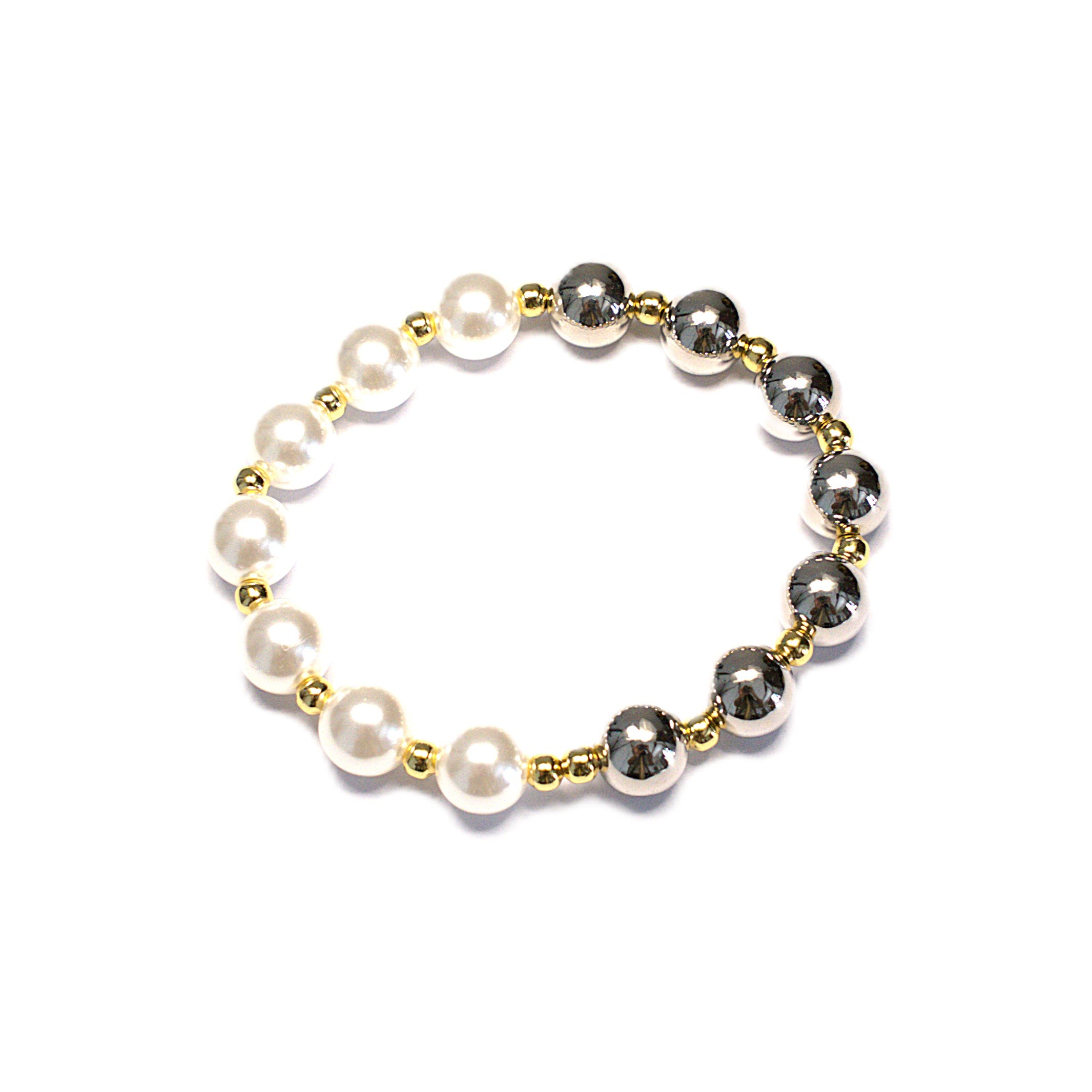 Brățară pe elastic cu bile mari albe si argintii