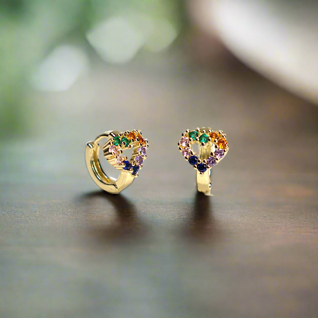 Cercei damă cu pietre zirconiu strălucitori, placați cu aur de 18k inima