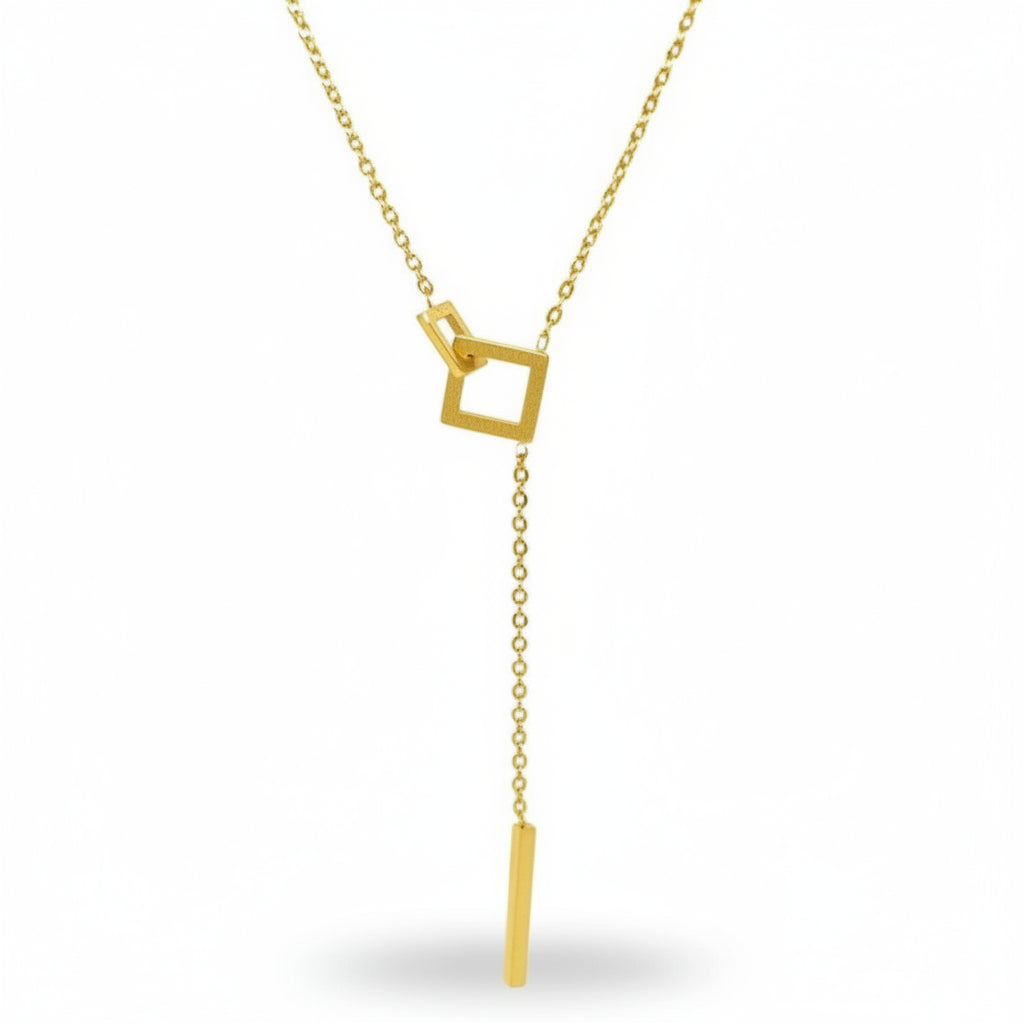 colier placat cu aur de 18K cu pandantiv elegant lung de 6,5cm