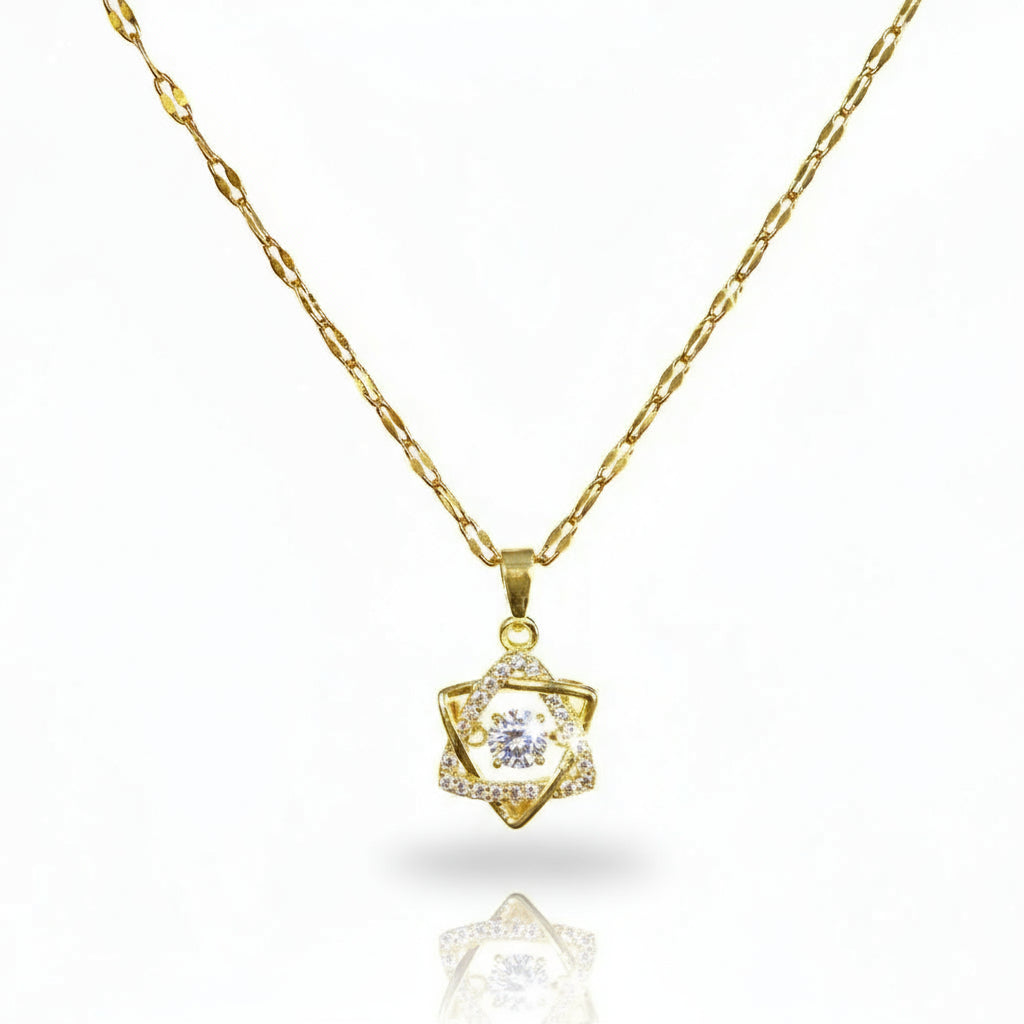 colier fin de damă cu lanț subțire placat cu aur cu pandantiv steaua lui david