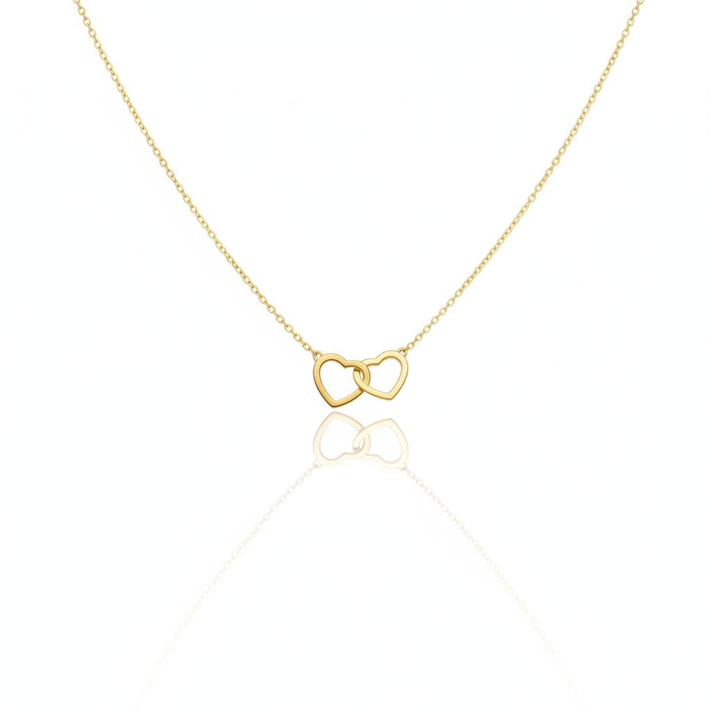 colier placat cu aur de 18K cu pandantiv elegant cu 2 inimi intercalate