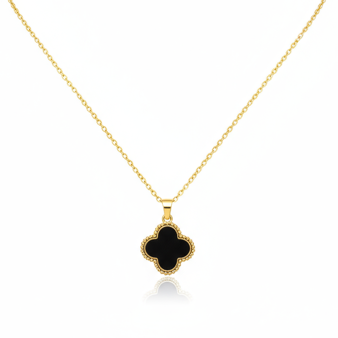 colier placat cu aur de 18K cu pandantiv elegant cu trifoi cu 2 fete