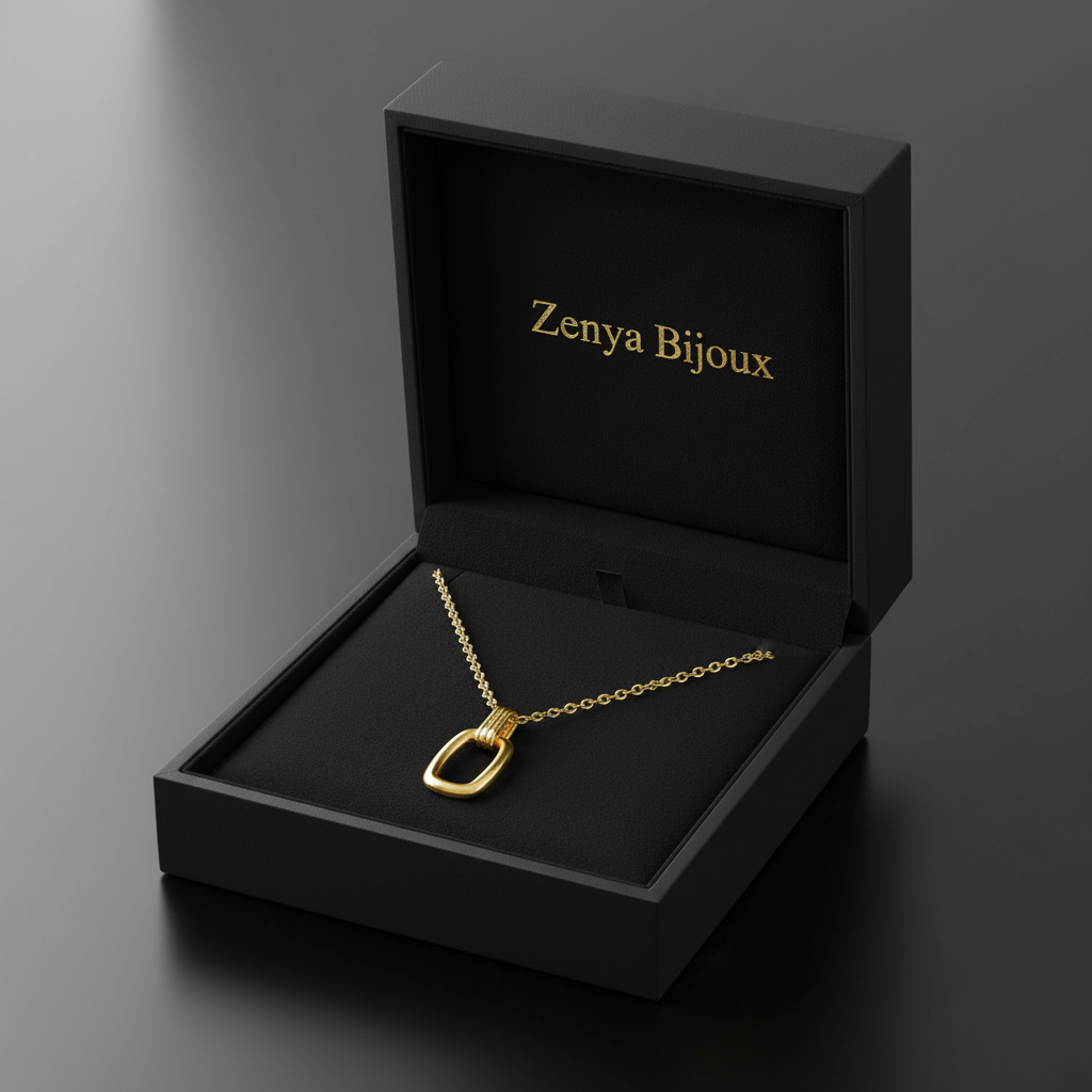 colier placat cu aur de 18K cu pandantiv elegant in forma de dreptunghi gol