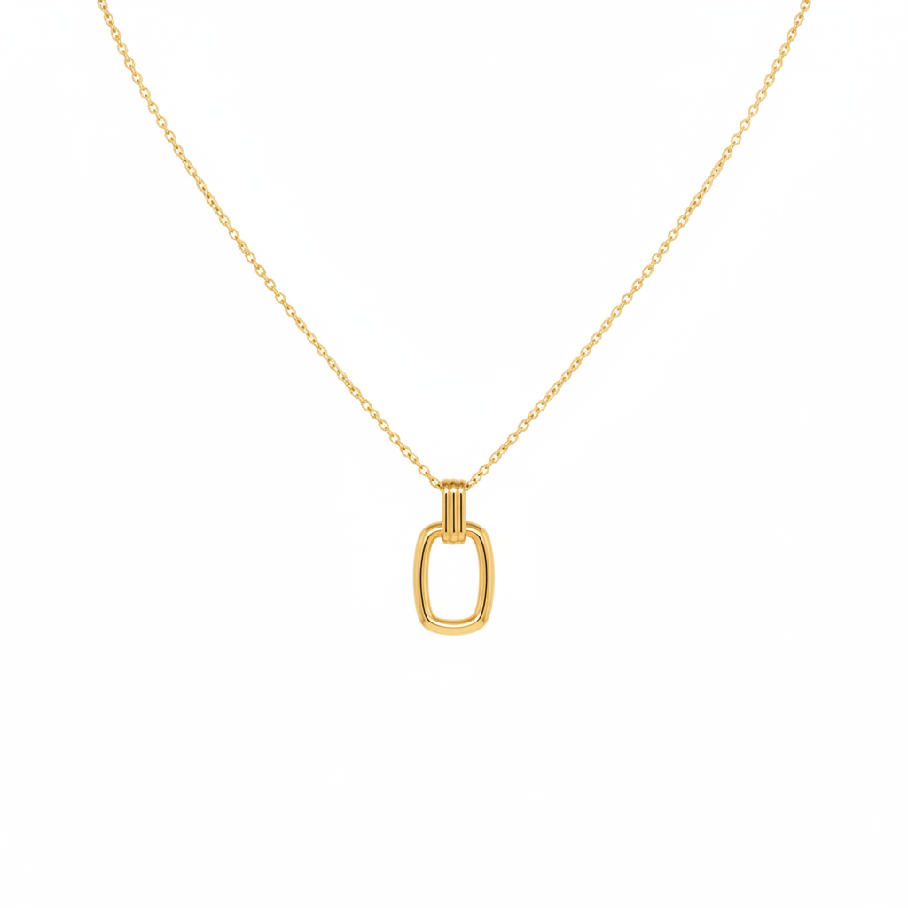 colier placat cu aur de 18K cu pandantiv elegant in forma de dreptunghi gol