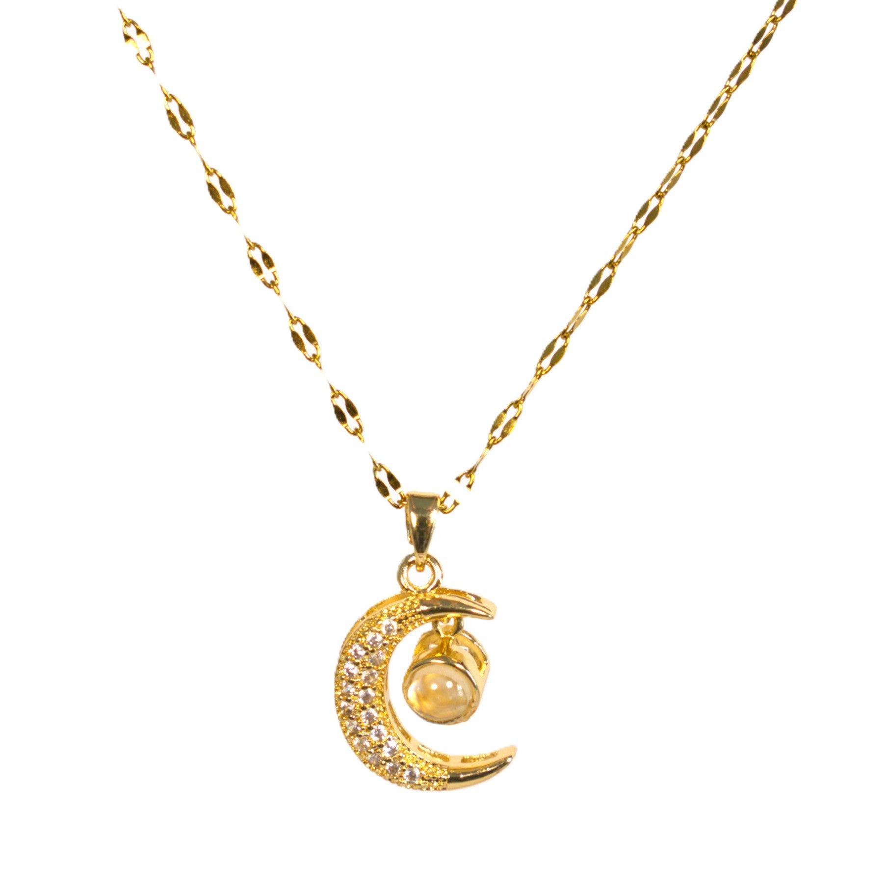 colier placat cu aur de 18K cu pandantiv elegant cu semi luna