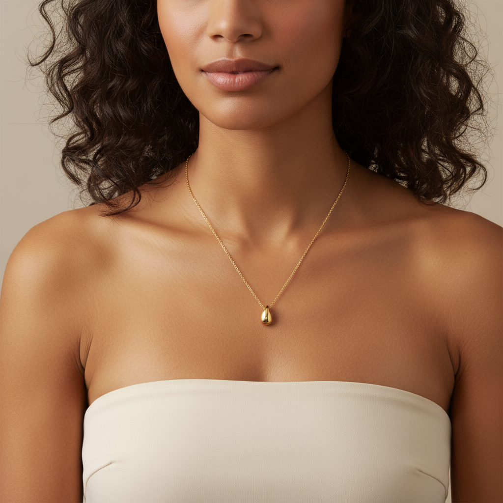 colier placat cu aur de 18K cu pandantiv elegant in forma de lacrima