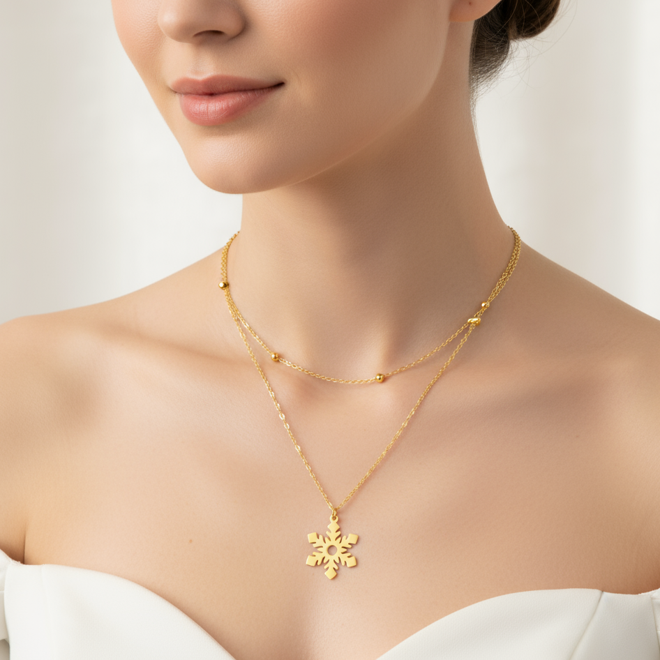 colier placat cu aur de 18K – design clasic de fulg de zapada auriu