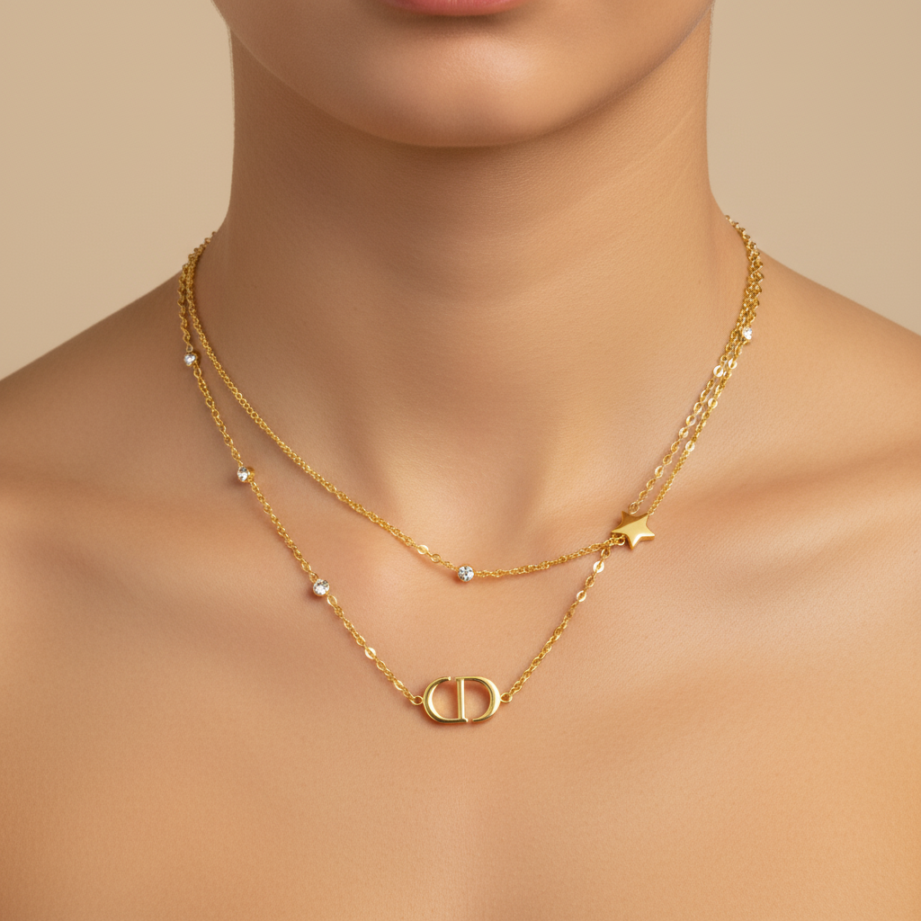 colier placat cu aur de 18K cu pandantiv elegant model dior