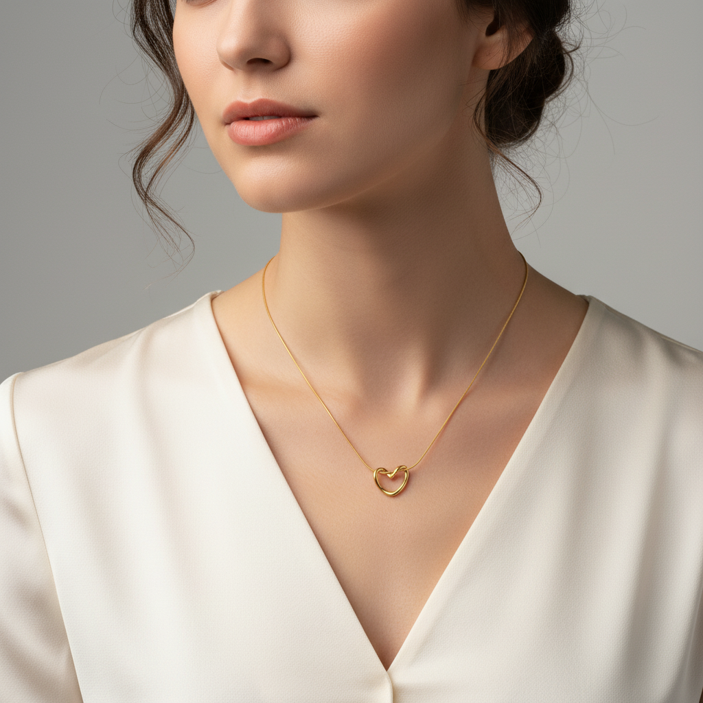 colier placat cu aur de 18K cu pandantiv elegant in forma de inima diformata