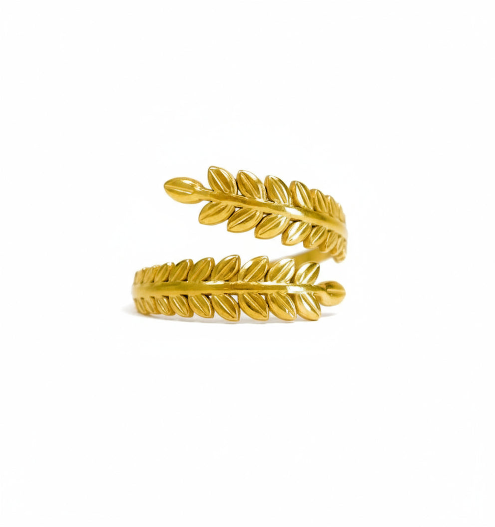 inel reglabil placat cu aur de 18K – design elegant de damă model ramurica cu frunze care iti imbratiseaza degetul