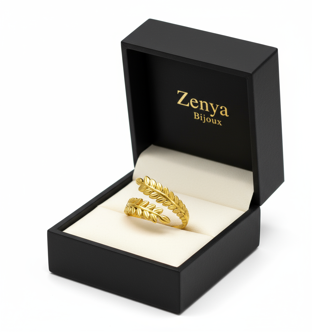 inel reglabil placat cu aur de 18K – design elegant de damă model ramurica cu frunze care iti imbratiseaza degetul