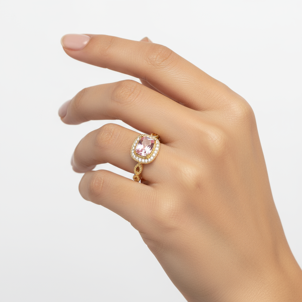 inel placat cu aur de 18K cu pietre cubic zirconia strălucitoare