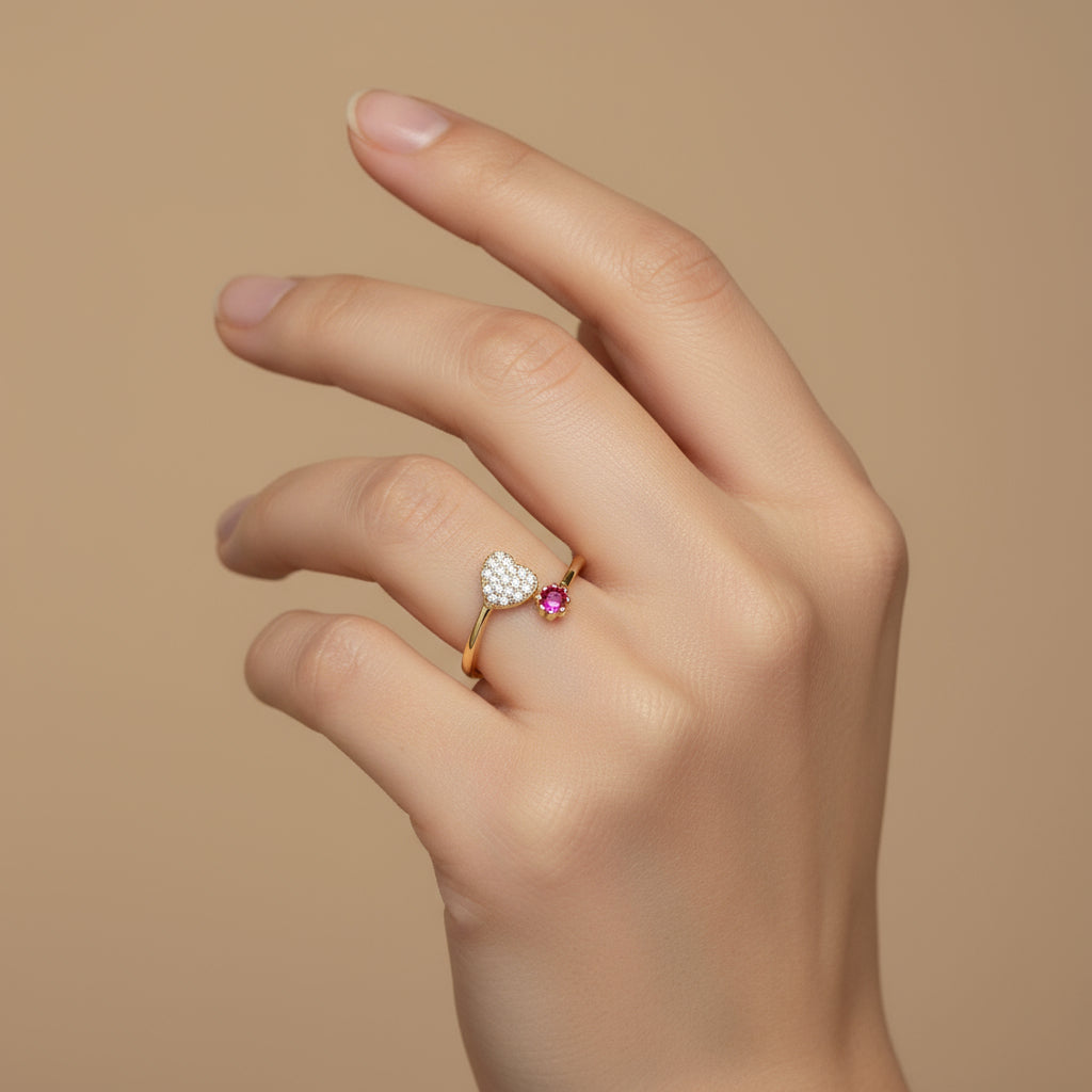 inel placat cu aur de 18K cu pietre cubic zirconia fucsia strălucitoare
