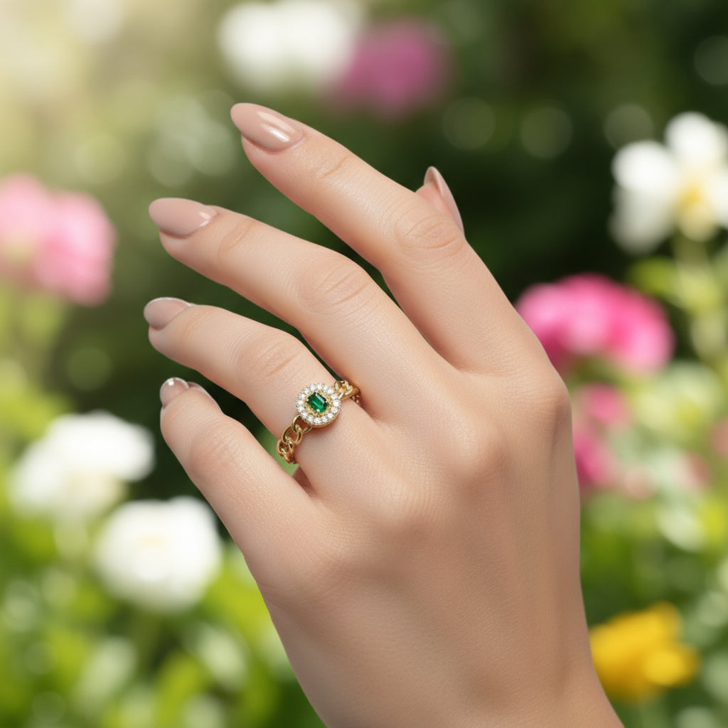 inel placat cu aur de 18K cu pietre cubic zirconia strălucitoare