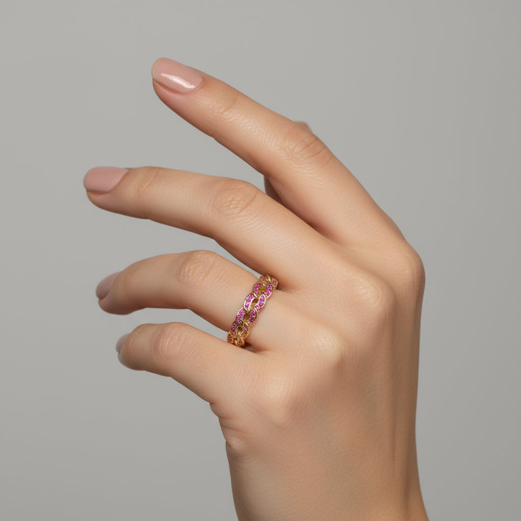 inel placat cu aur de 18K cu pietre cubic zirconia strălucitoare roz