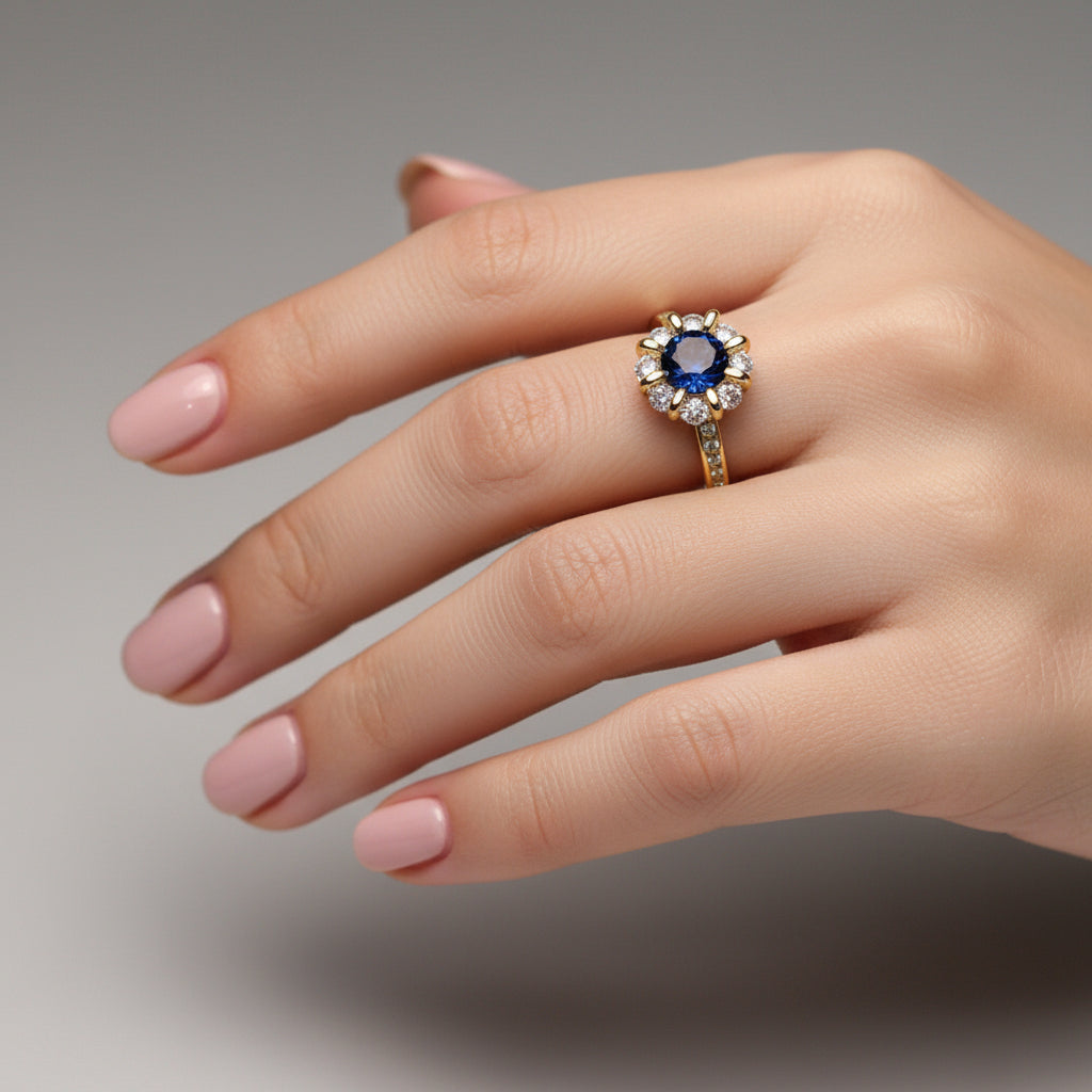 inel placat cu aur de 18K – design elegant de damă albastru