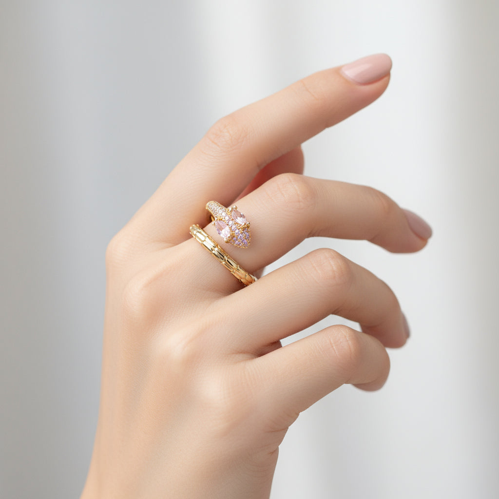 inel placat cu aur de 18K cu piatră cubic zirconia strălucitoare sarpe