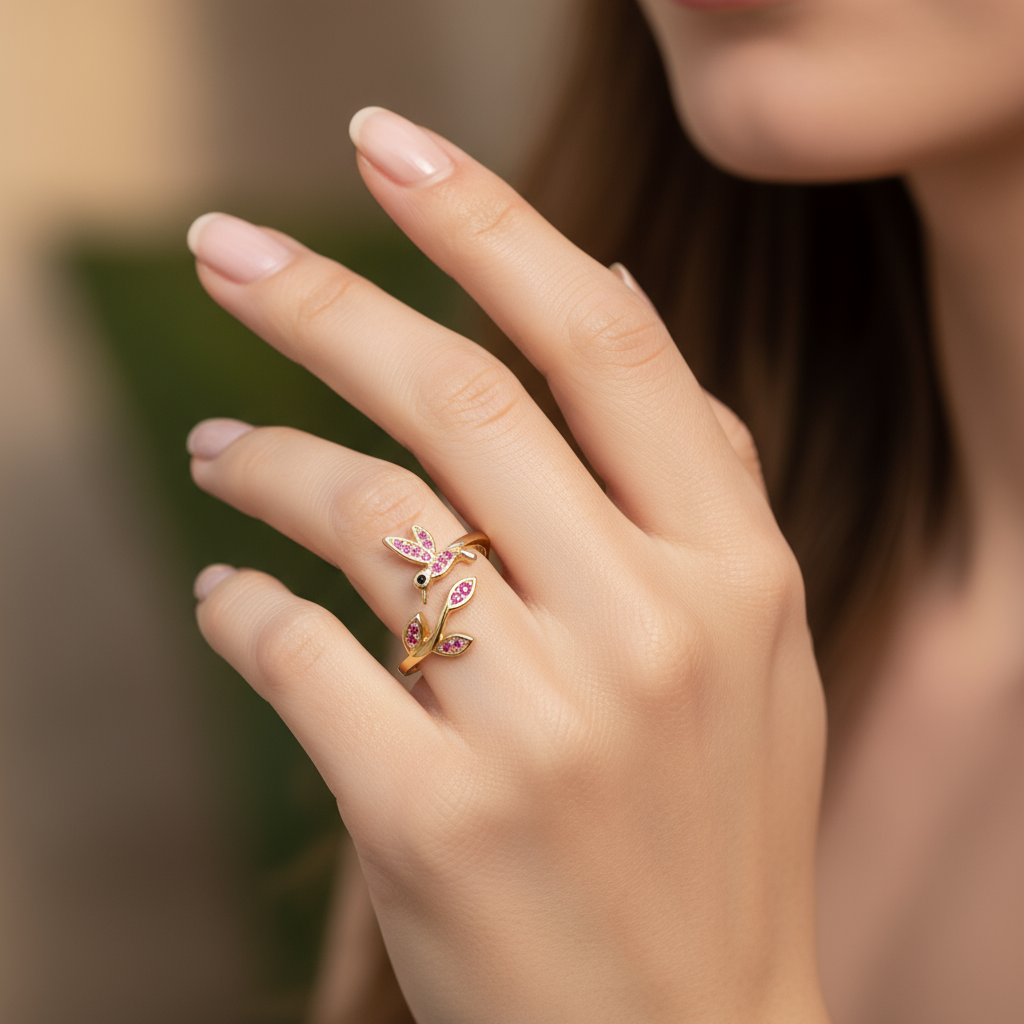 inel placat cu aur de 18K cu piatră cubic zirconia strălucitoare fucsia