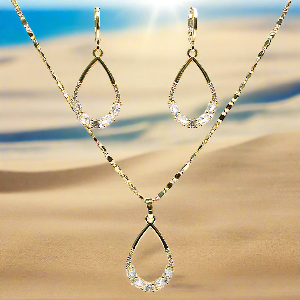 Set lănțișor și cercei damă, placate cu aur 18k