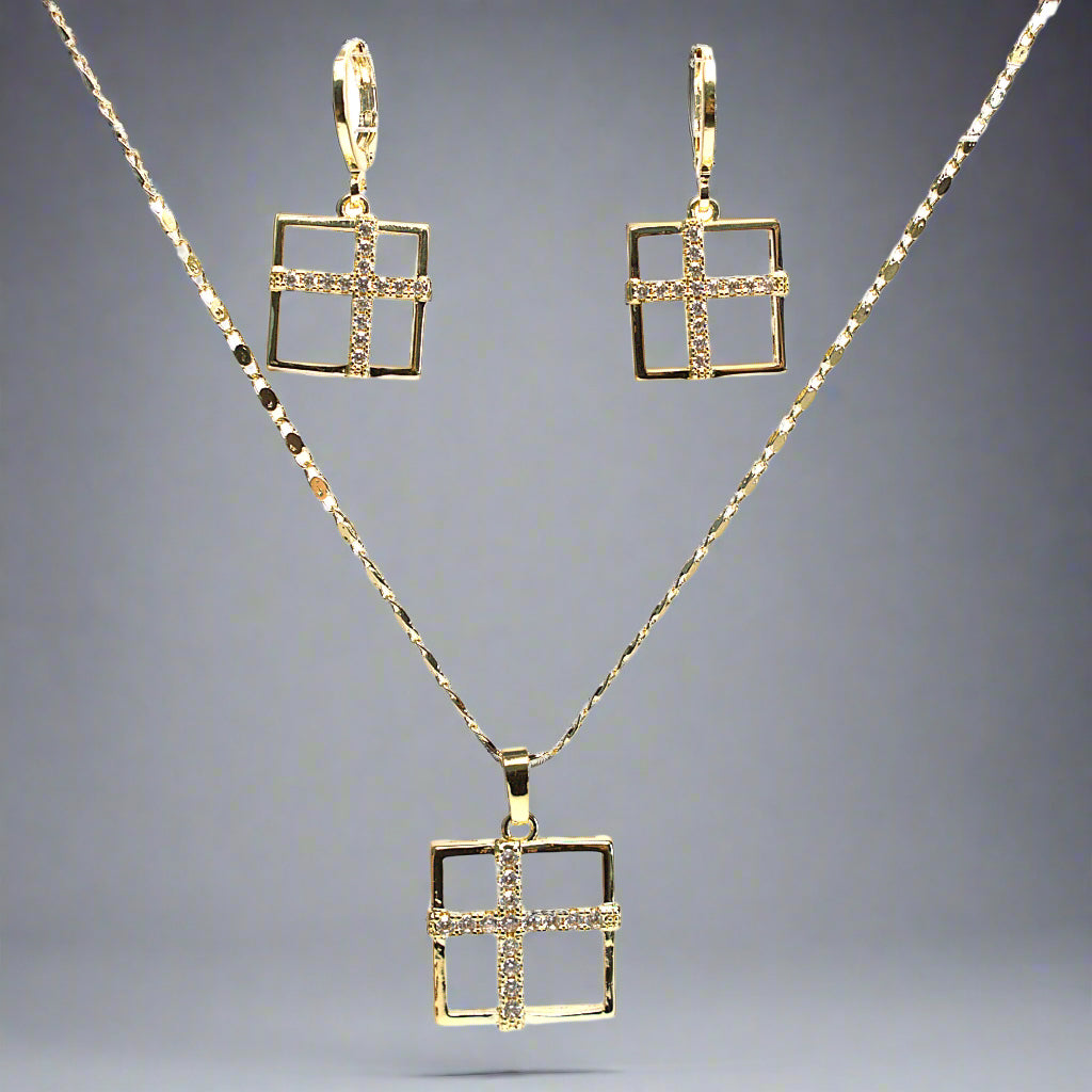 Set lănțișor și cercei placate cu aur 18k - Square