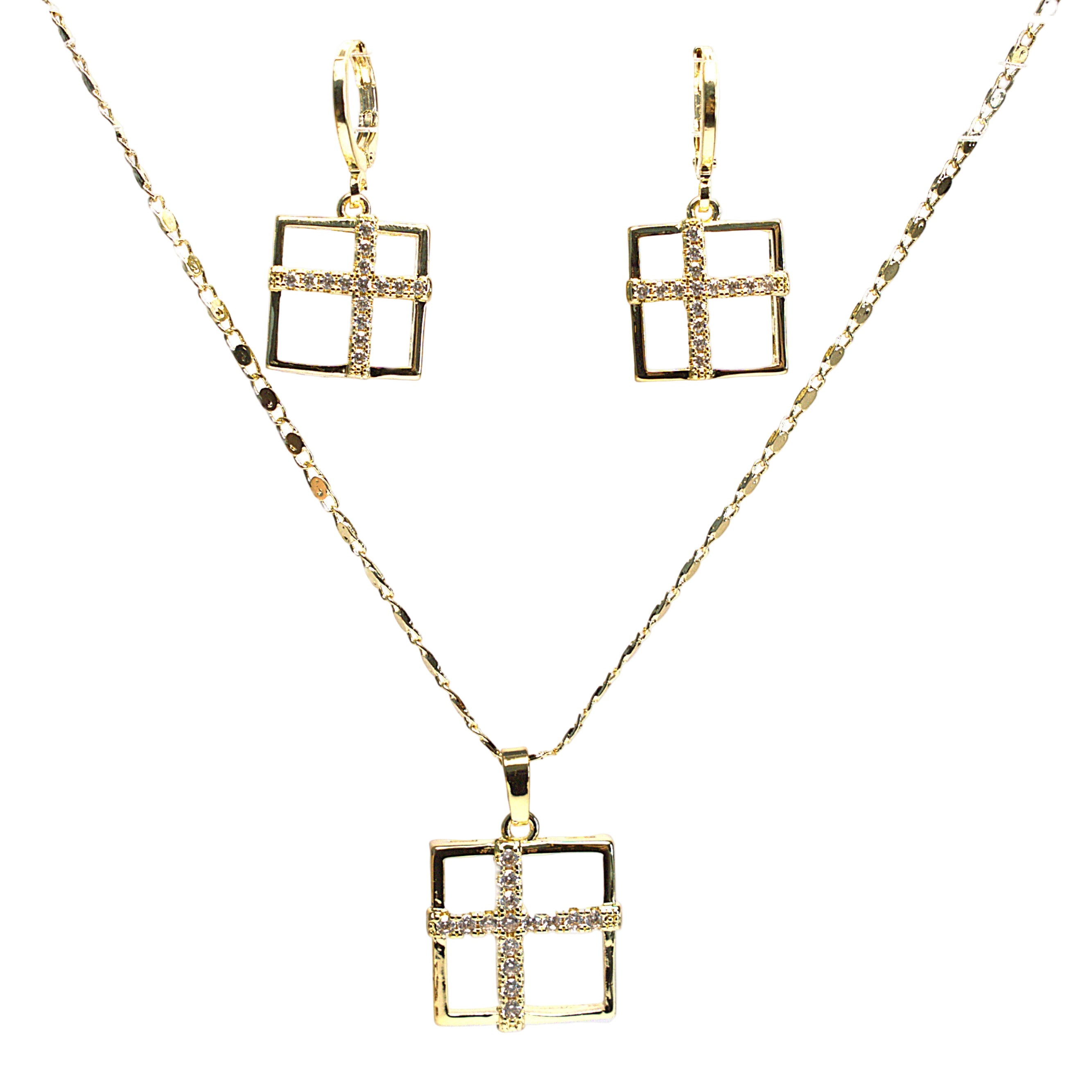 Set lănțișor și cercei damă, placate cu aur 18k