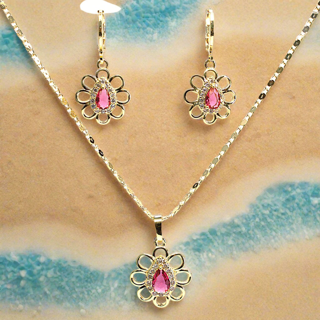 Set lănțișor și cercei damă, placate cu aur 18k