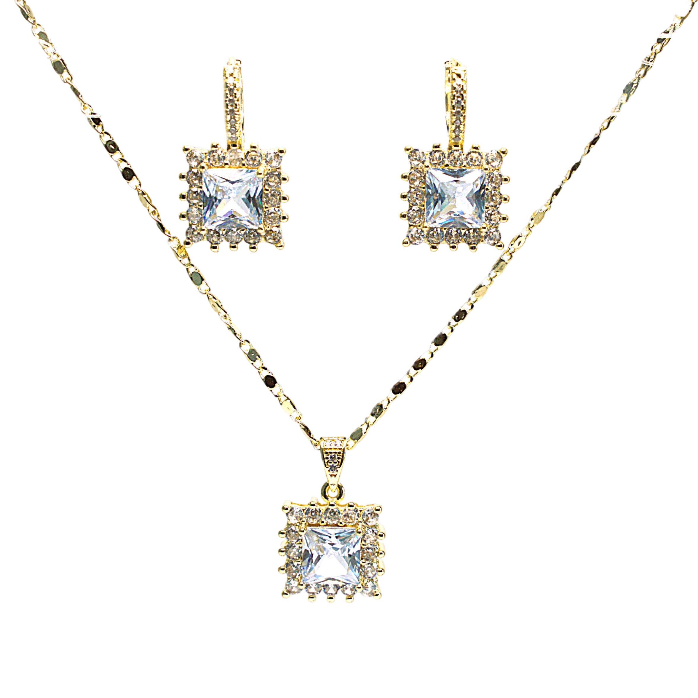 Set lănțișor și cercei damă, placate cu aur 18k