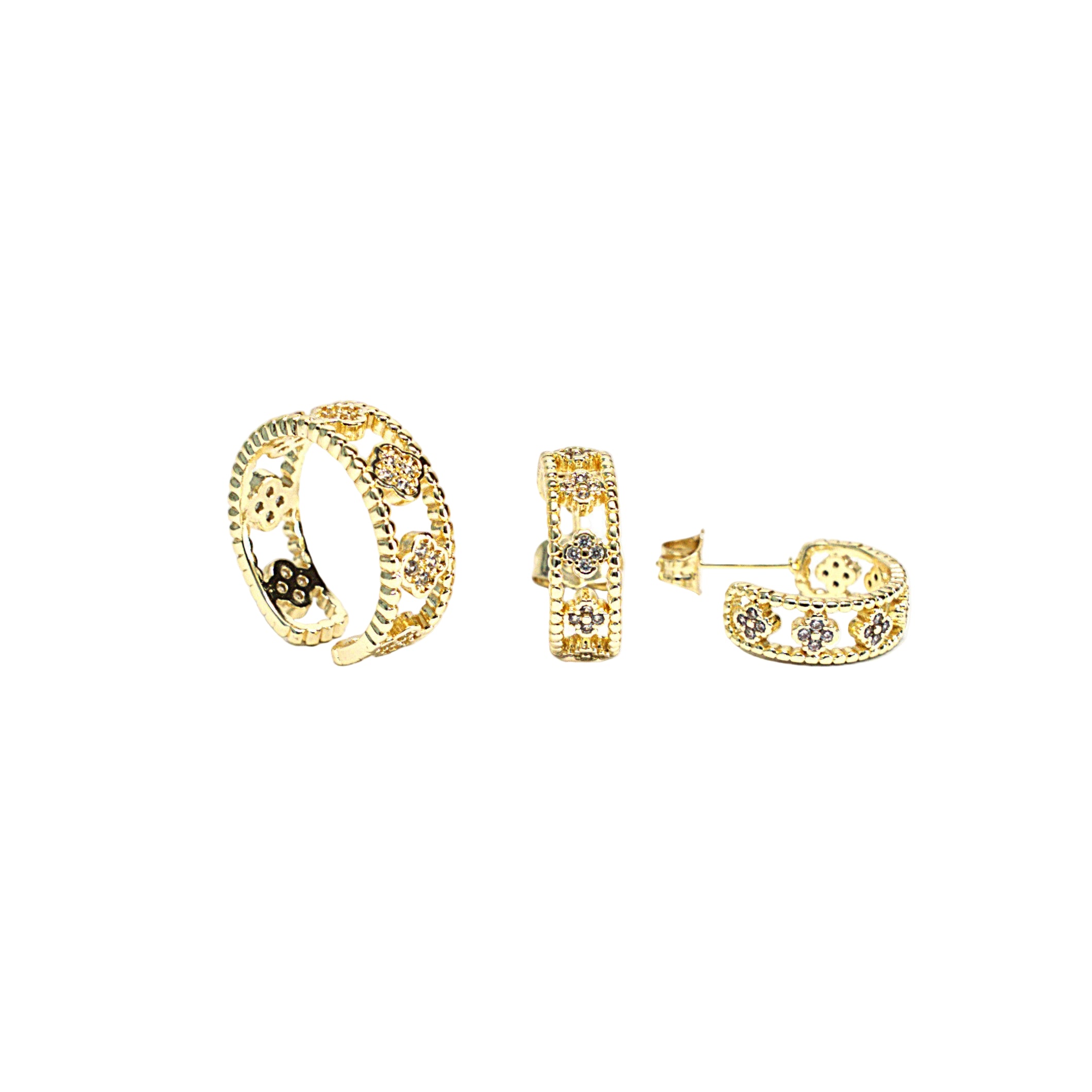 Set elegant inel și cercei damă, placate cu aur 18k