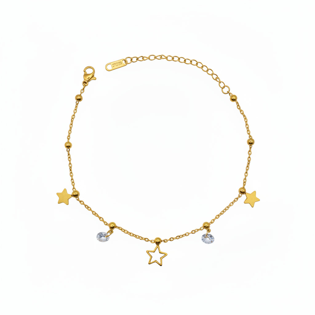 Bijuterie aurie pentru picior, durabilă și ușor de purtat zilnic cu stelute si pietricele