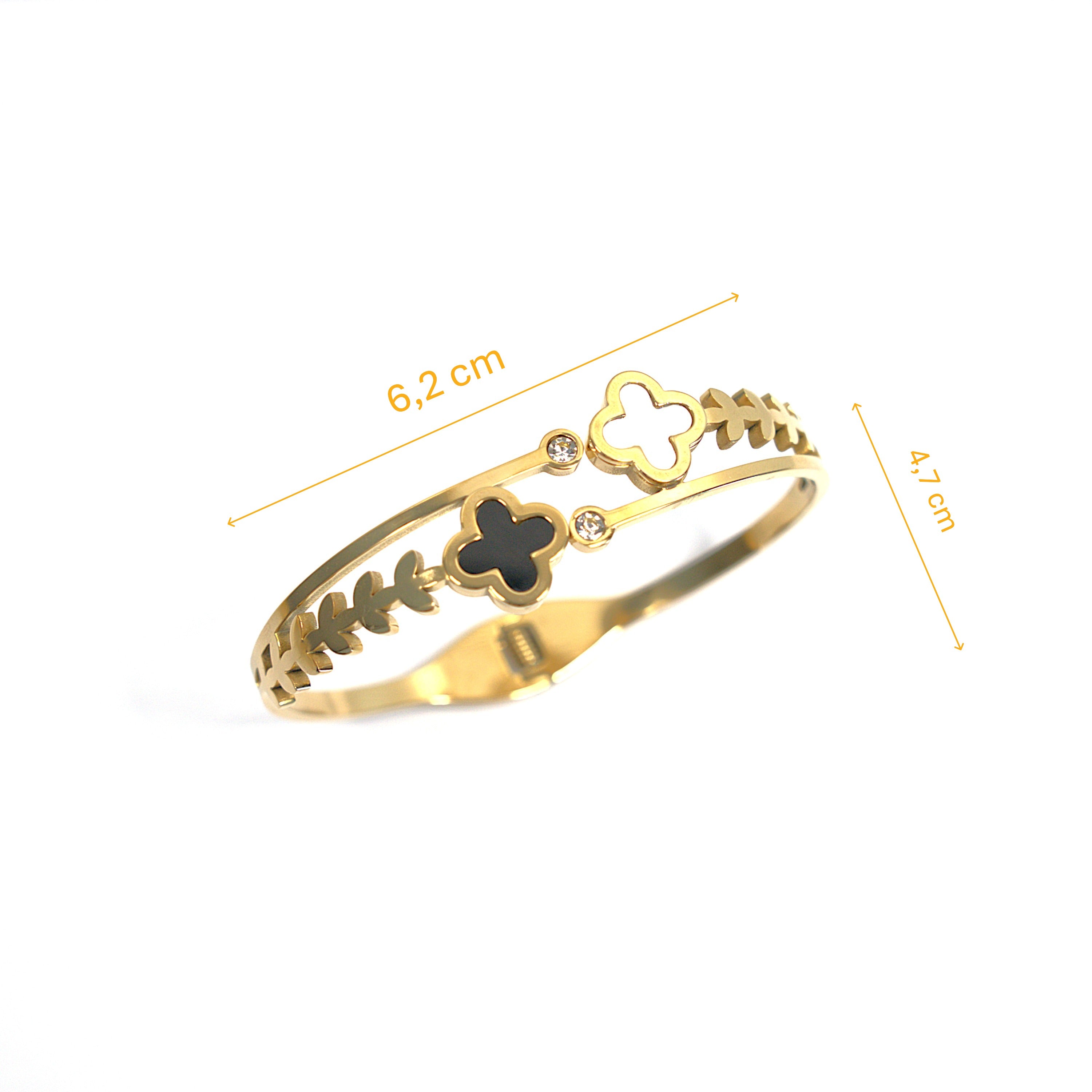 Brățară placată cu Aur de 18K - Clover Handcuff black and white