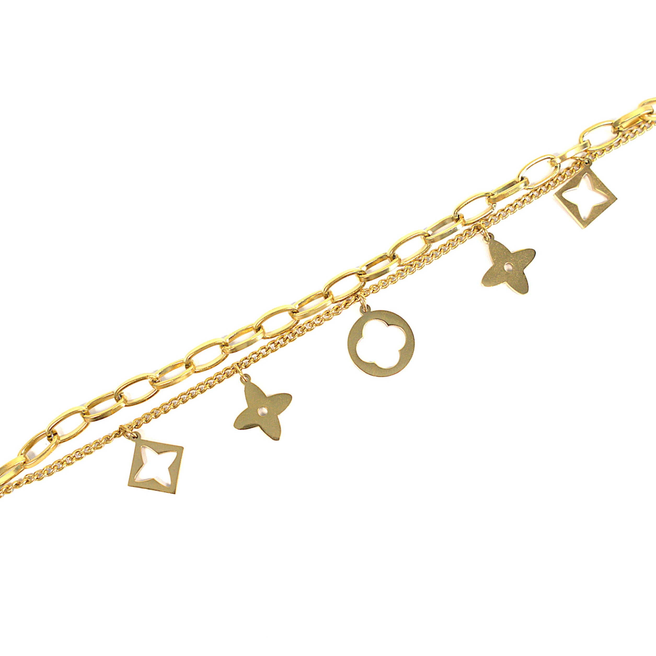 Brățară placată cu Aur de 18K - Double-chain Clover