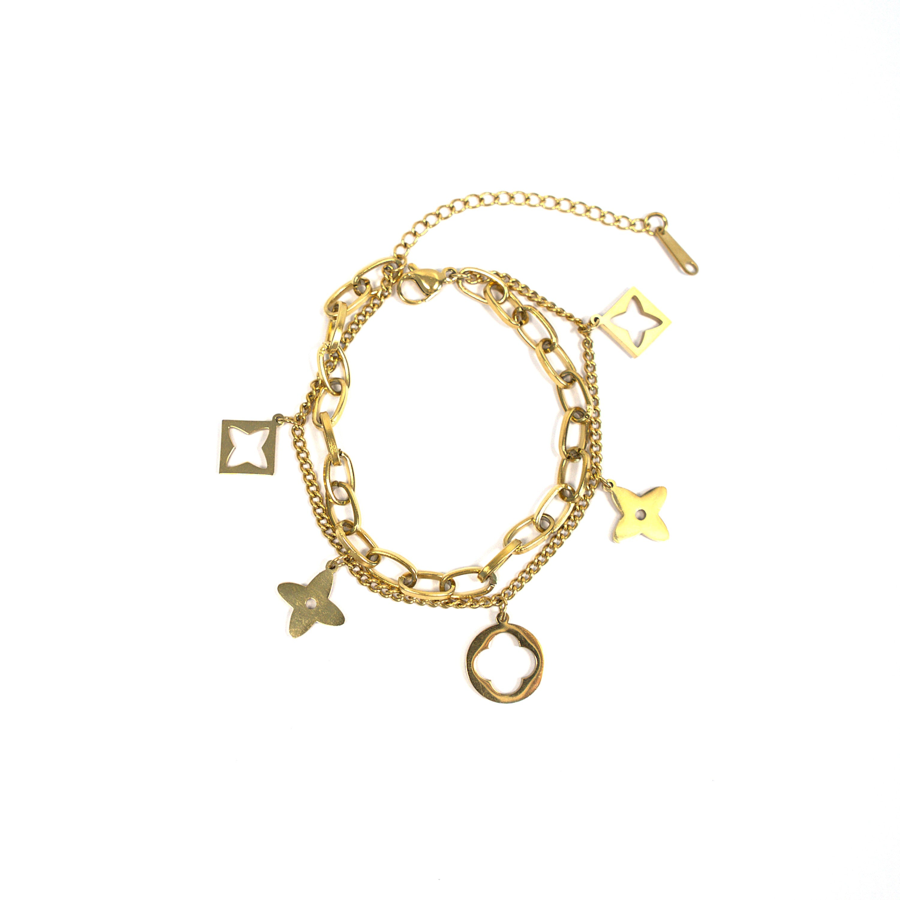 Brățară placată cu Aur de 18K - Double-chain Clover