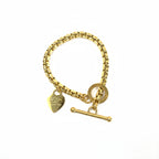 brățară statement din otel inoxidabil placată cu aur 18K,inchidere cu clapeta si charm cu inima gravata cu " I love you"