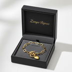 brățară statement din inox placată cu aur 18K cu zale si inchizatoare cu clapeta cu inima in cutie personalizata