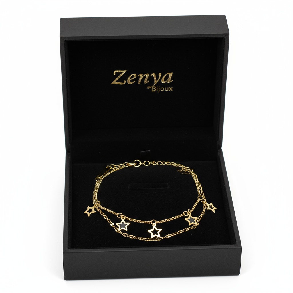 brățară reglabilă placată cu aur – bijuterie fină pentru femei cu stelute alb cu negru