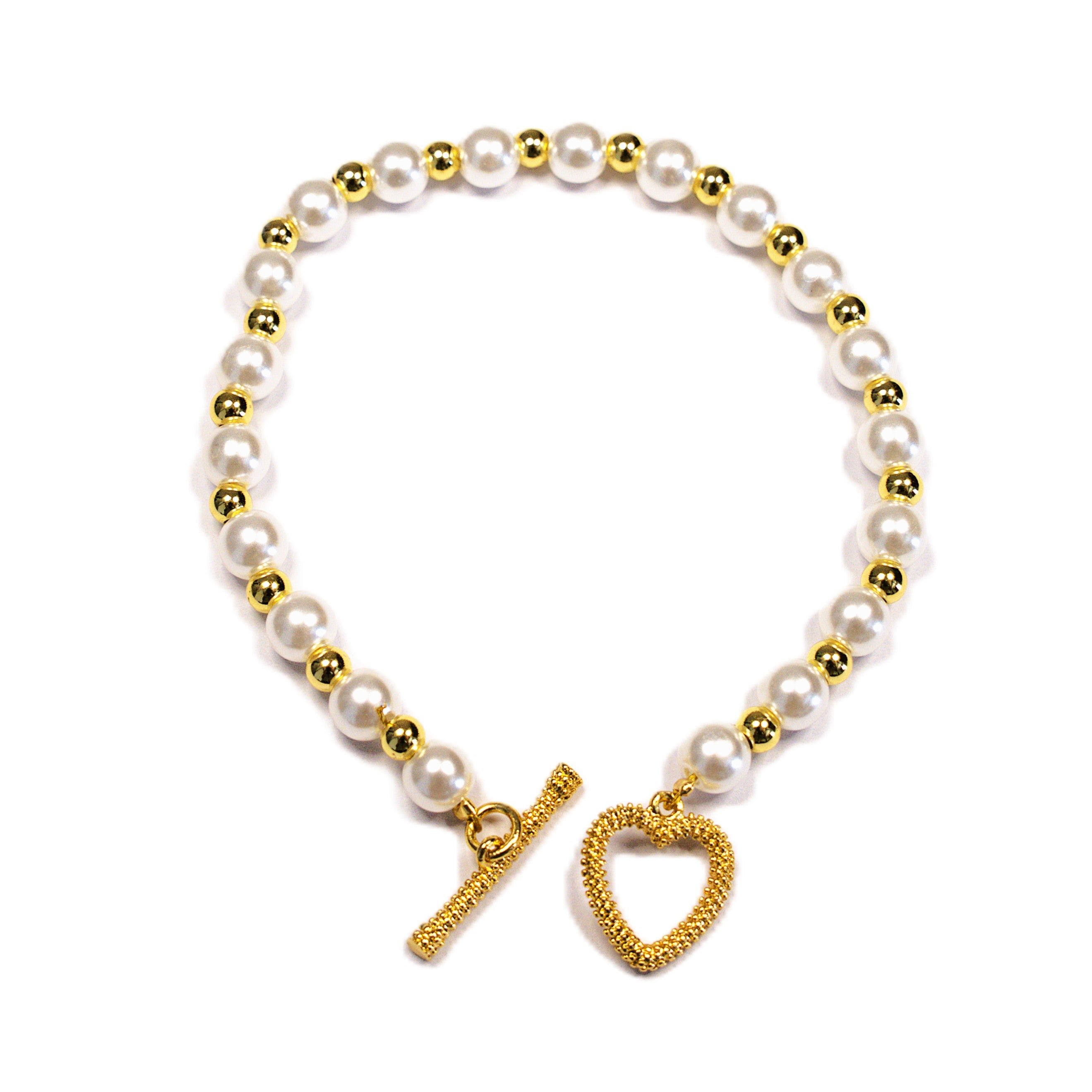 Brățară reglabilă cu bile aurii si albe