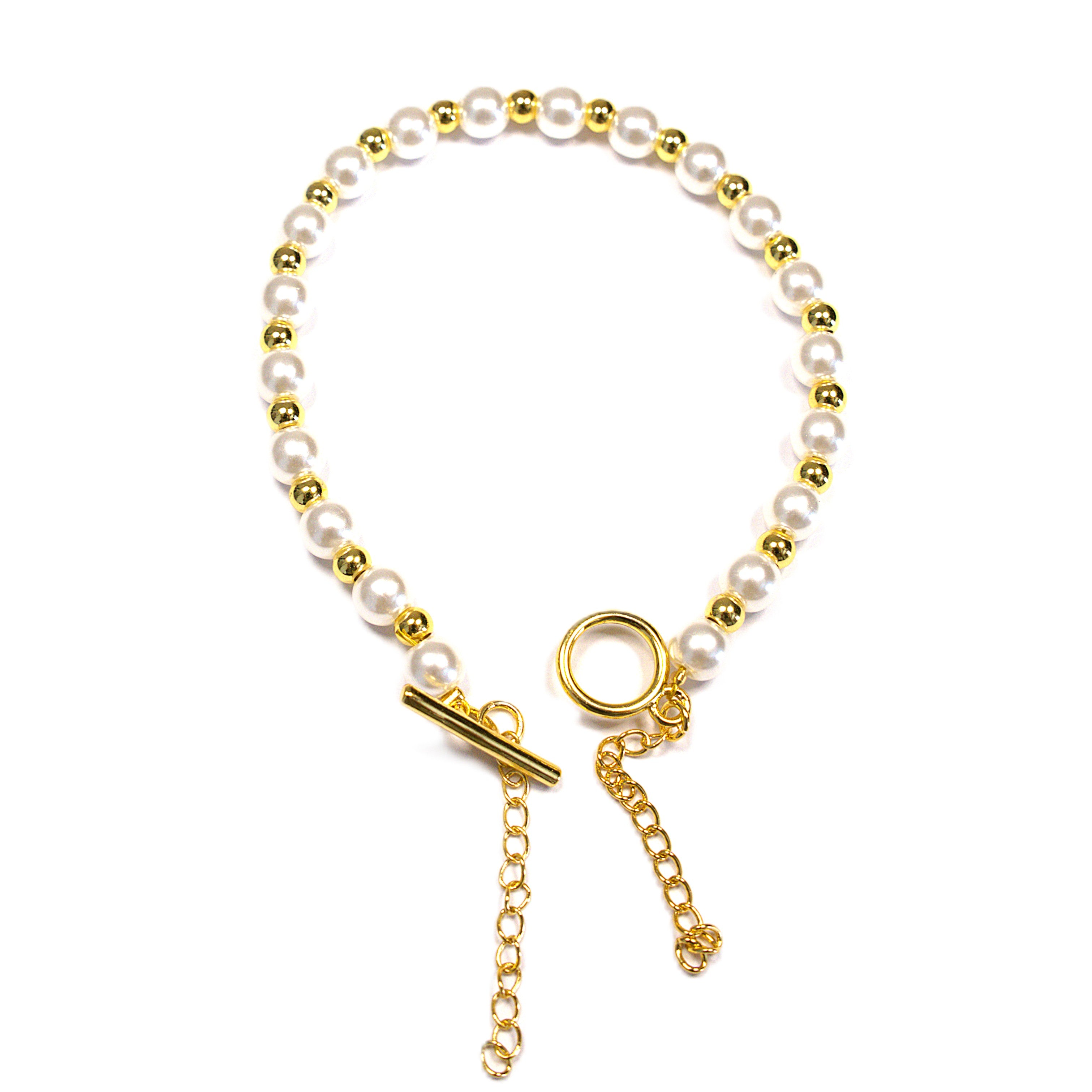 Brățară cu inchidere speciala tip clapeta cu bile aurii și albe
