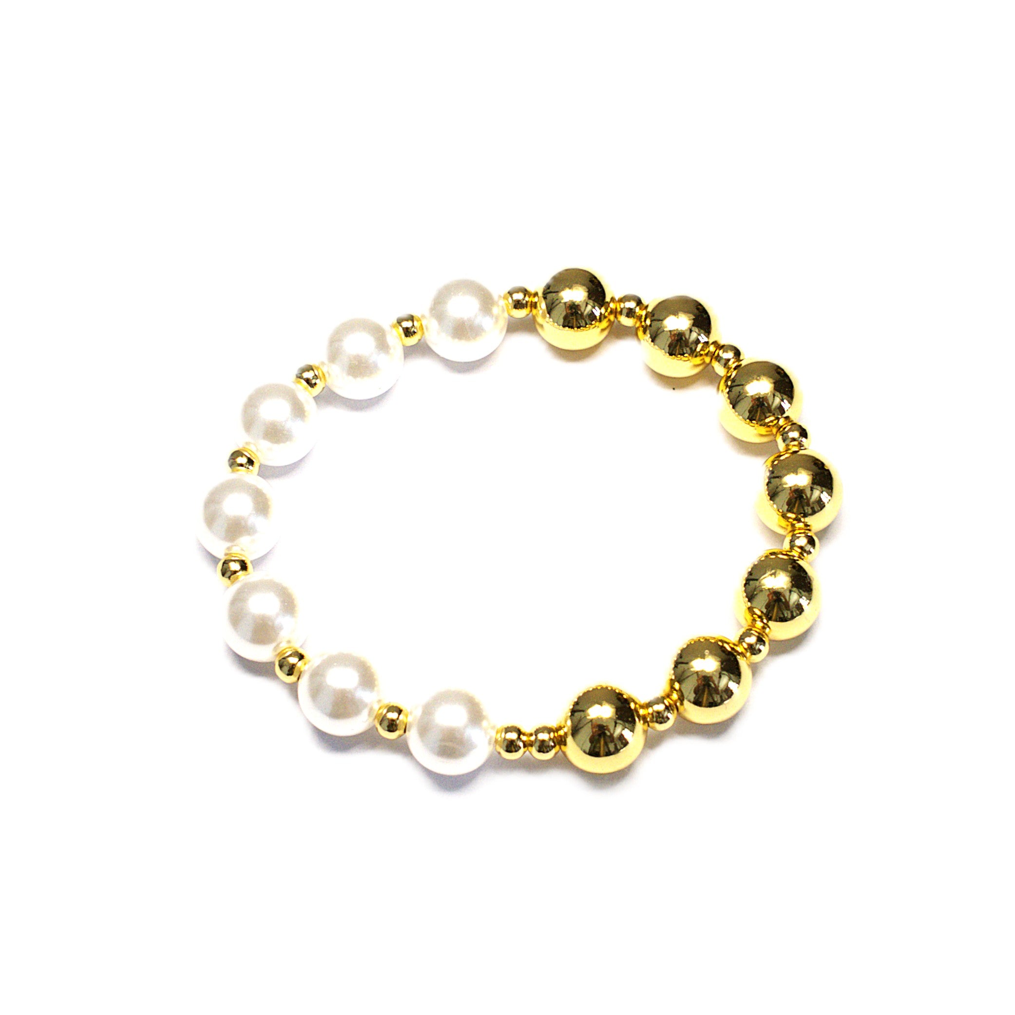 Brățară pe elastic cu bile mari albe și aurii