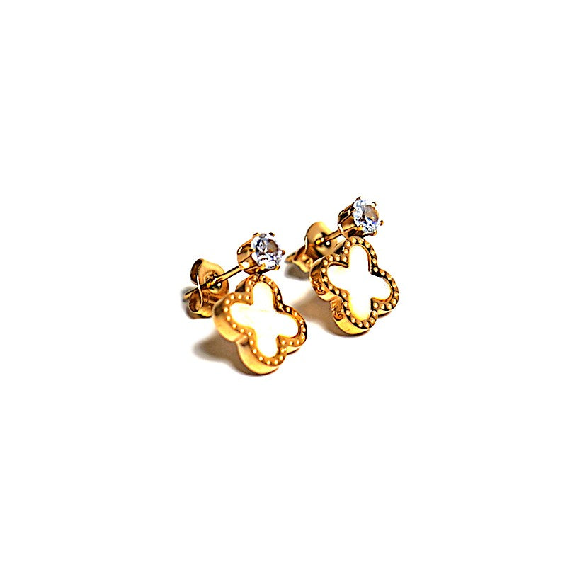 Cercei placați cu Aur de 18K - Clover White