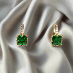 Cercei damă cu pietre zirconiu verde strălucitori, placați cu aur de 18k