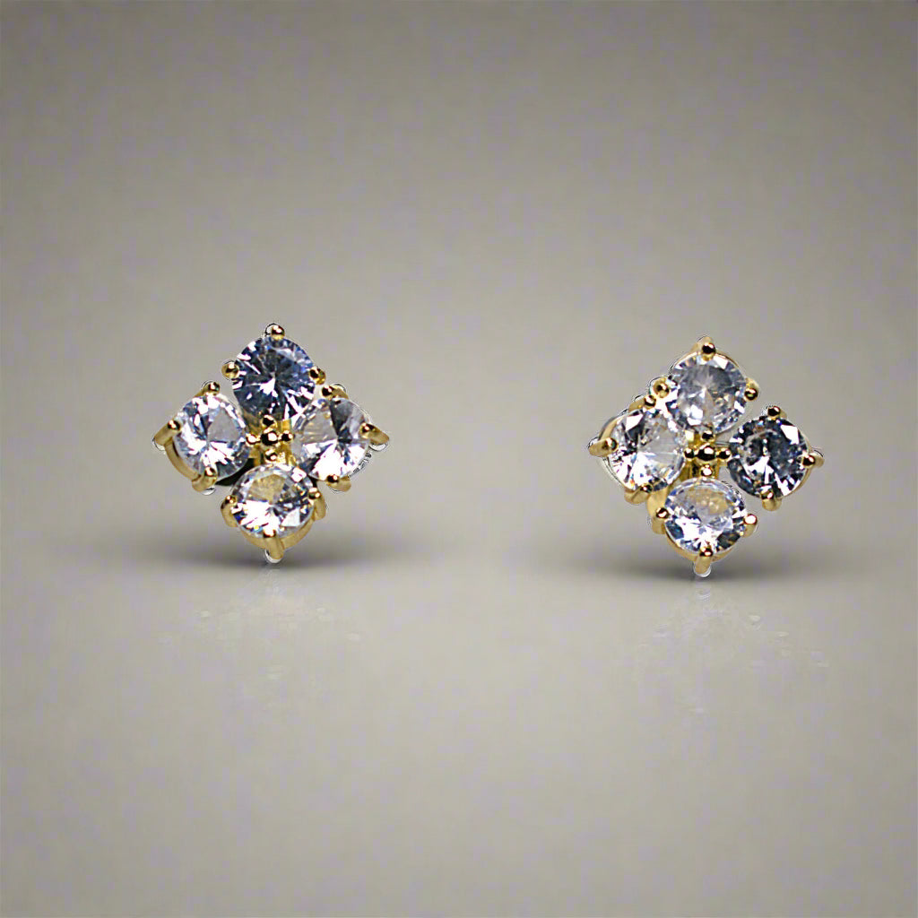 Cercei damă cu pietre zirconiu strălucitori, placați cu aur de 18k