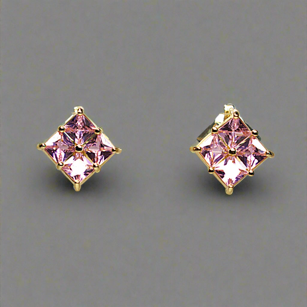 Cercei damă cu pietre zirconiu strălucitori, placați cu aur de 18k