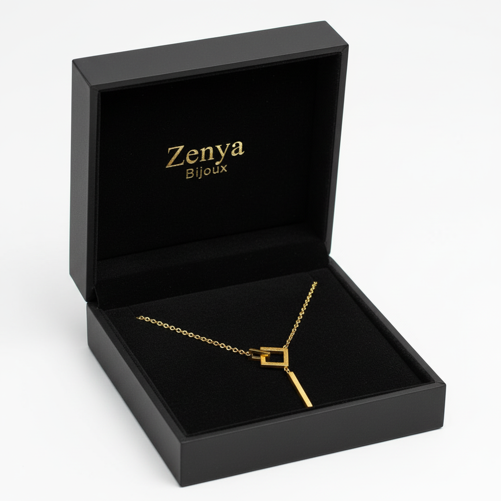 colier placat cu aur de 18K cu pandantiv elegant in cutie neagra eleganta