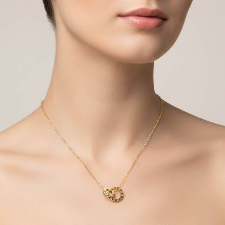 colier placat cu aur de 18K cu pandantiv elegant 22 cercuri intercalate