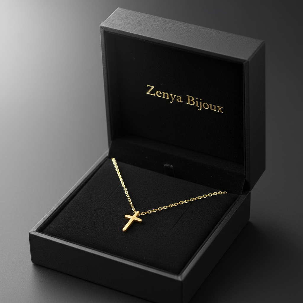 colier fin de damă cu lanț subțire placat cu aur cu cruciulita