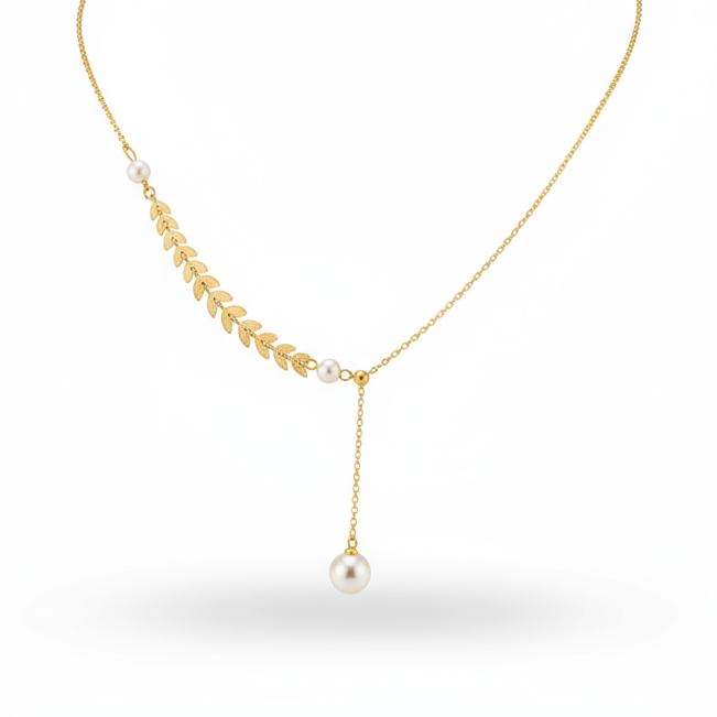 colier placat cu aur de 18K cu pandantiv elegant cu perle