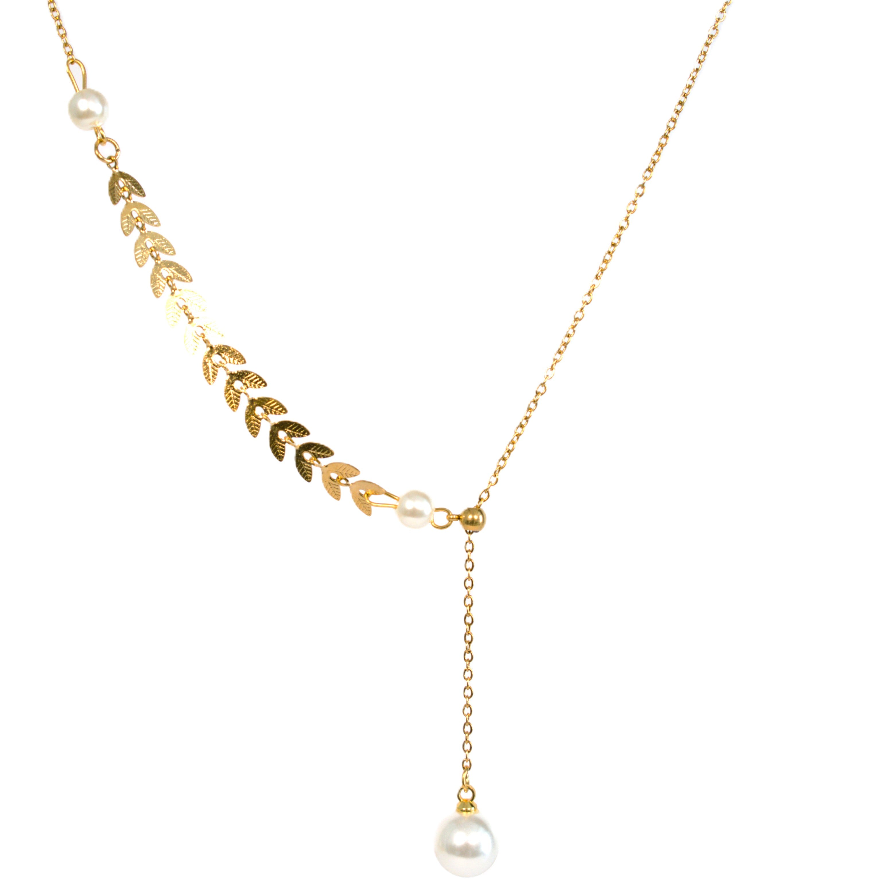 Lănțisor placat cu Aur de 18K - Pearl Leaves Harmony