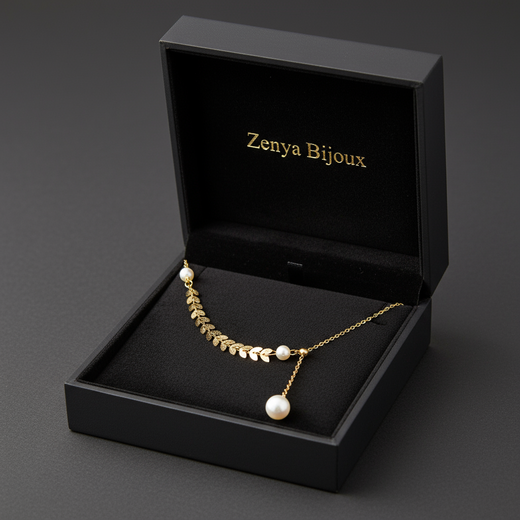 colier placat cu aur de 18K cu pandantiv elegant cu perle