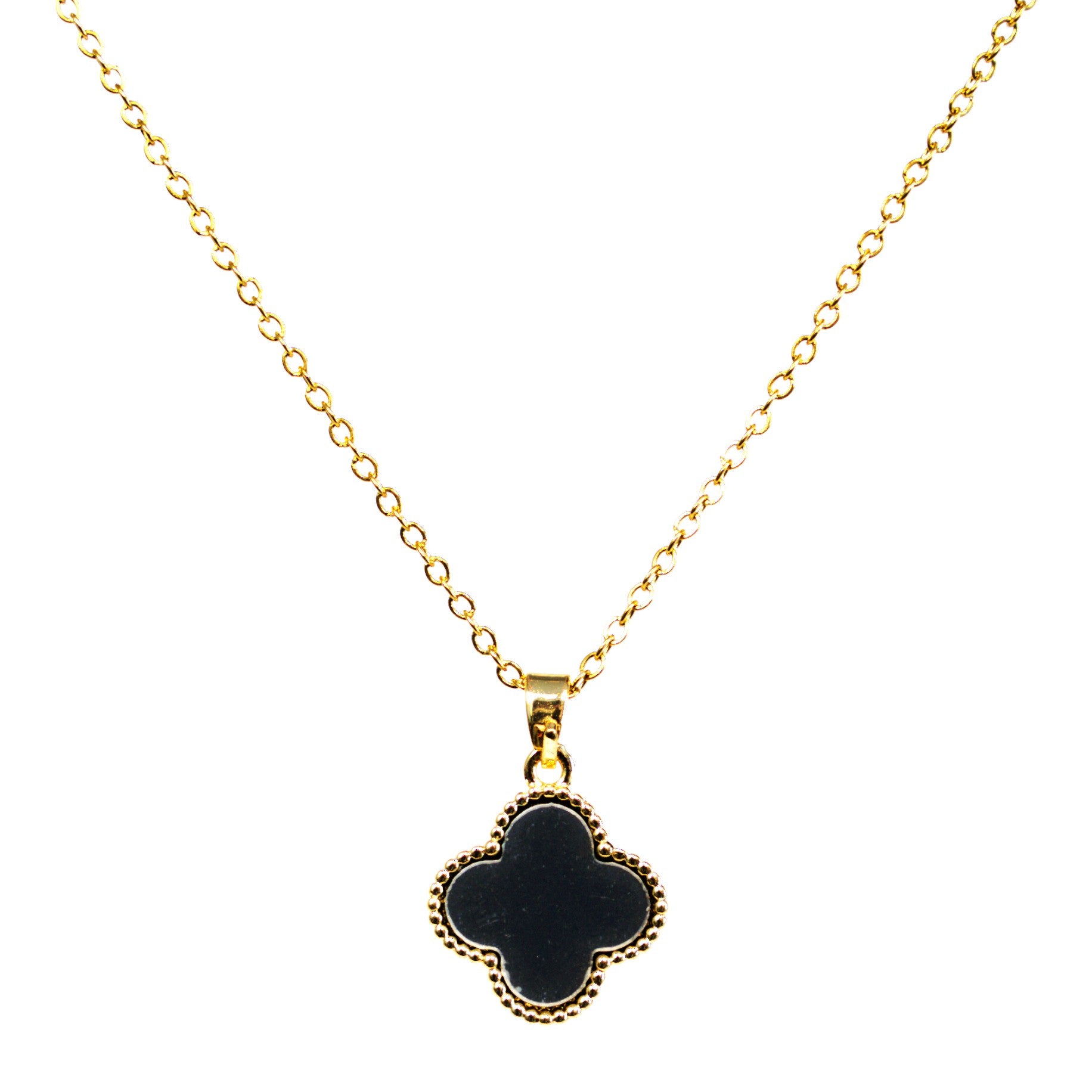 Lănțisor placat cu Aur de 18K - Clover Two Sides Black